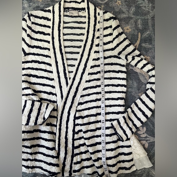 Anthropologie Postmark Bkack and White Striped Lace Cardigan - Picture 3 of 15